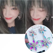 MWsonya Новые корейские элегантные большие цветные серьги-капли с цветами из кристаллов для женщин Букле д 'Орель для женщин ювелирные изделия