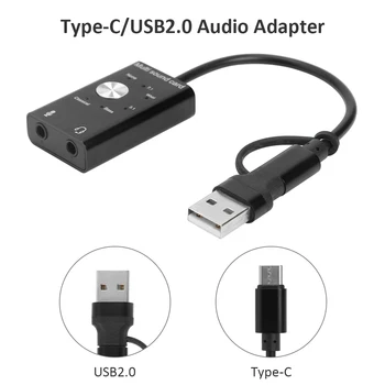 

External Sound Card USB 2.0 Type-C to 3.5mm Jack Headphone Microphone Audio Adapter for Windows Mac Linux Android