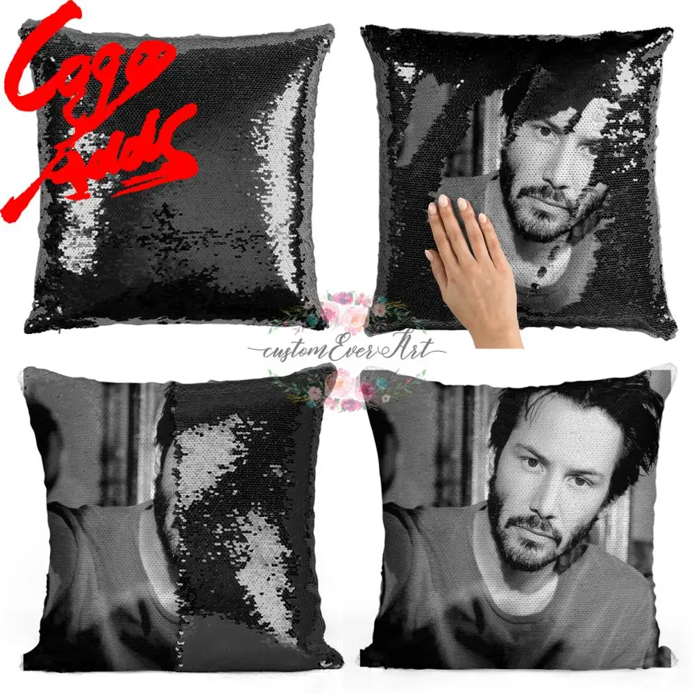 Подушка с блестками Keanu reвс | Наволочка Двухцветная подушка Подарок для нее Него