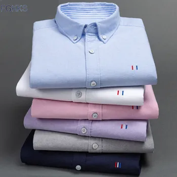 

FGKKS Men Shirt Autumn New Long Sleeved Men's Shirt Square Collar Professional Dress Solid Color Wild Shirt Male Cotton