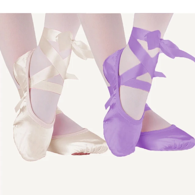 Zapatos de baile para niña, de Ballet de lona con suela de ante dividida, color rosa, Morado, albaricoque rojo - AliExpress