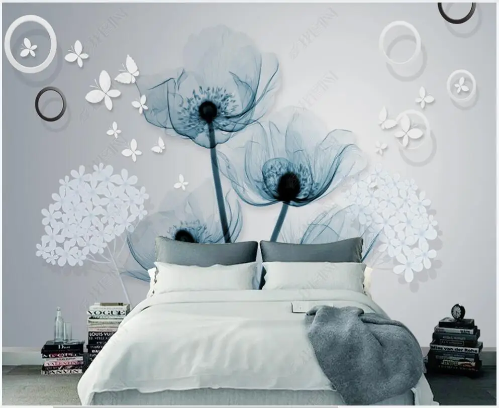 

wallpaper photo 3 d custom mural Modern flowers butterfly home decor in the living room Wallpaper for walls in rolls