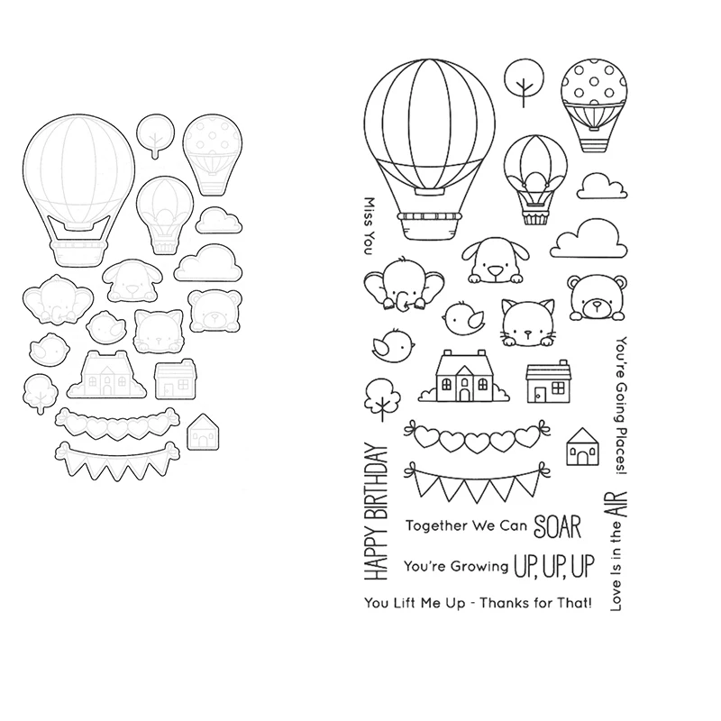 

Clear Stamps And Ctting Dies Animals Cats Elephant Birds House Hot Air Balloon For DIY Scrapbook Photo Album Craft Card 2021 New