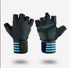 Тренажерный зал Кроссфит FitnessTraining половина пальцев перчатки Нескользящие дышащие расширенная поддержка запястья Бодибилдинг Тяжелая атлетика перчатки - Цвет: Blue