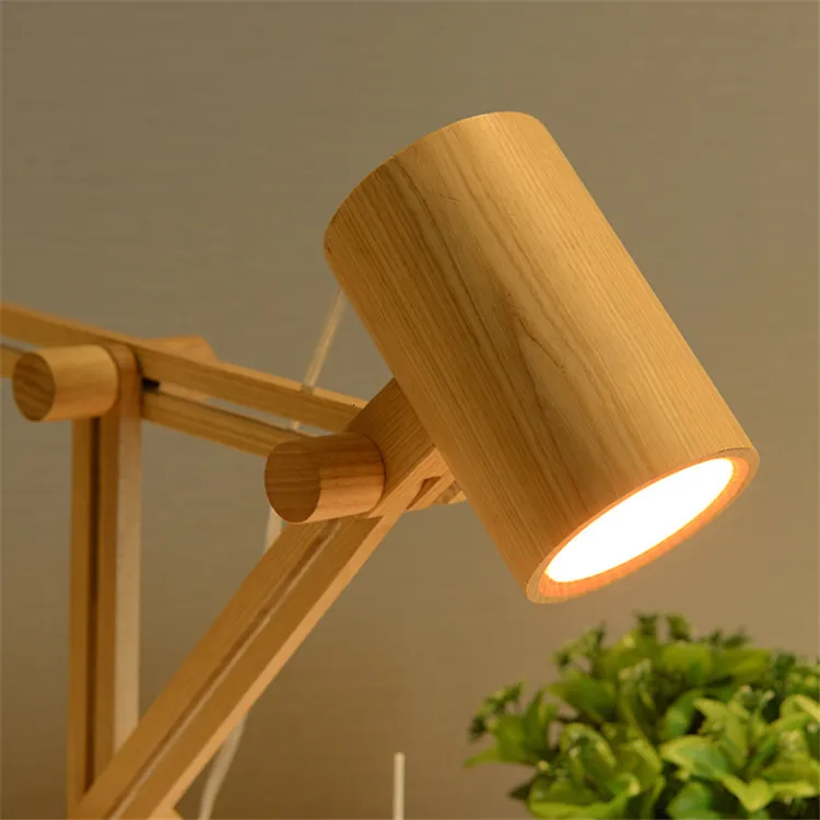 European Retro Wooden Table Lamp E26 120v Led Desk Lighting Fixture With Adjustable Funnel Shade For Kids lamparas de mesa
