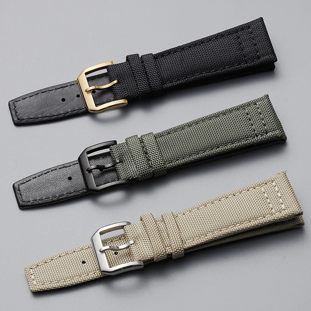 20 21 22mm Canvas Top Genuine Leather Underside Universal Watchband For IW SEIKO C Longines Tissot Watch Strap Wrist Bracelet | Наручные