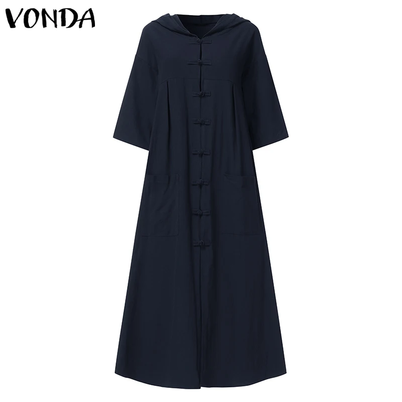 Осенний сарафан VONDA, женское платье, повседневное, свободное, из кусков, размера плюс, для вечеринки, Vestidos, половина рукава, богемный стиль, сексуальное платье, Femme