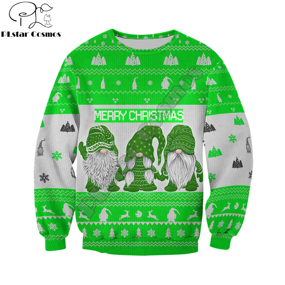 Christmas Green Happy Gnome 3D Printing Men Autumn Hoodie Unisex Casual zipper hoodies Streetwear Jacket Tracksuits DK307