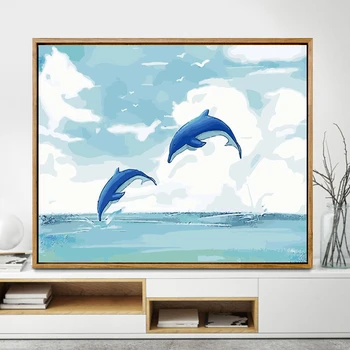 

Leaping Dolphins Paintings By Numbers DIY Pictures Oil Coloring By Numbers Set Gift Drawing By Numbers Canvas Decor New Arrivals