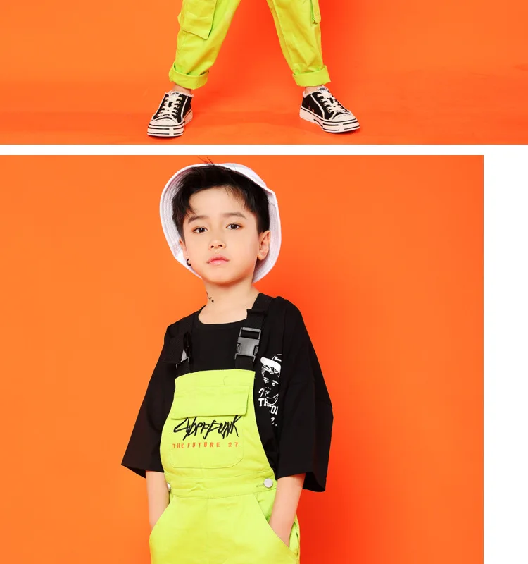 Kid Hip Hop Clothing Black Casual T Shirt Tops Loose Bib Pants for Girls Boys Jazz Dance Costumes Ballroom Dancing Clothes Wear