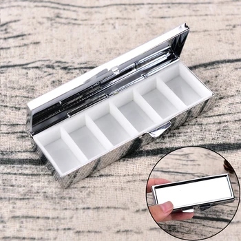 

1Pc Metal 6 Grid Folding Pill Case Container For Medicines Organizer Pill Box Travel Essential 85*35*15mm