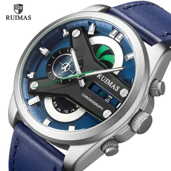 

RUIMAS Luxury Watch Men Fashion Genuine Leather Chronograph Quartz Watches Clock Gentle Male Reloj Hombre Relogio Masculins 564