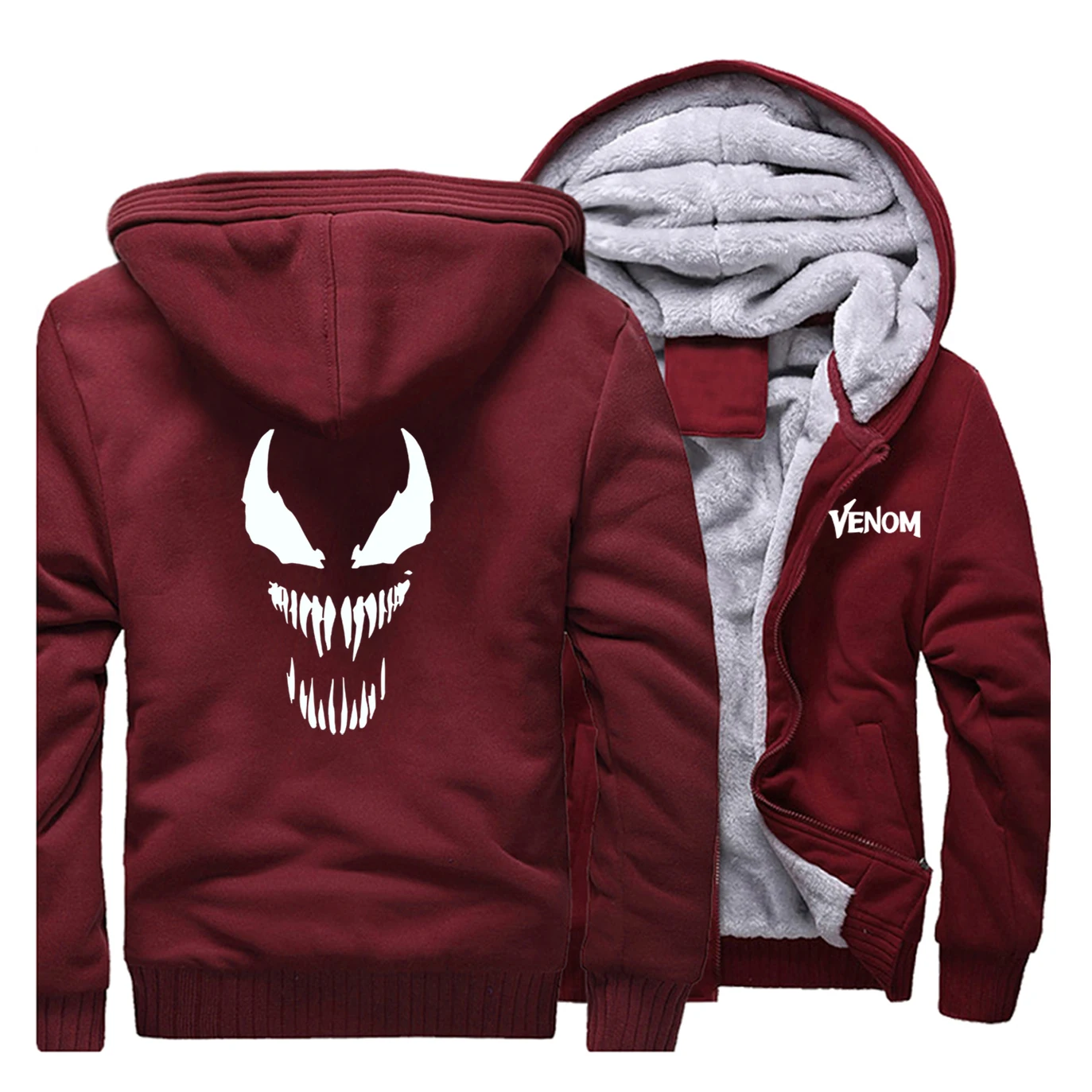 Venom модные куртки осень зима мужская Толстовка флисовый Свитшот Повседневная молния хип-хоп крутая куртка для мужчин - Цвет: Wine Red 1