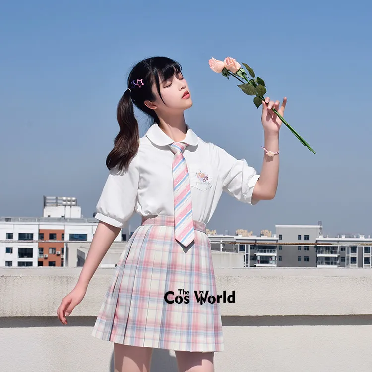 [White Peach Sake] Girl\'s Summer High Waist Pleated Plaid Skirts For JK School Uniform Students Cloths