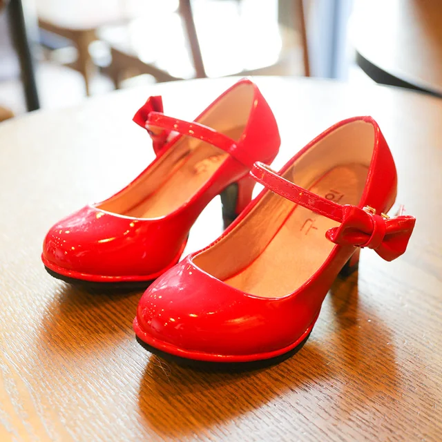 Zapatos de cuero para niñas, sandalias con pajarita, zapatos de tacón alto para niños, sandalias dulces de princesa para niñas 2024