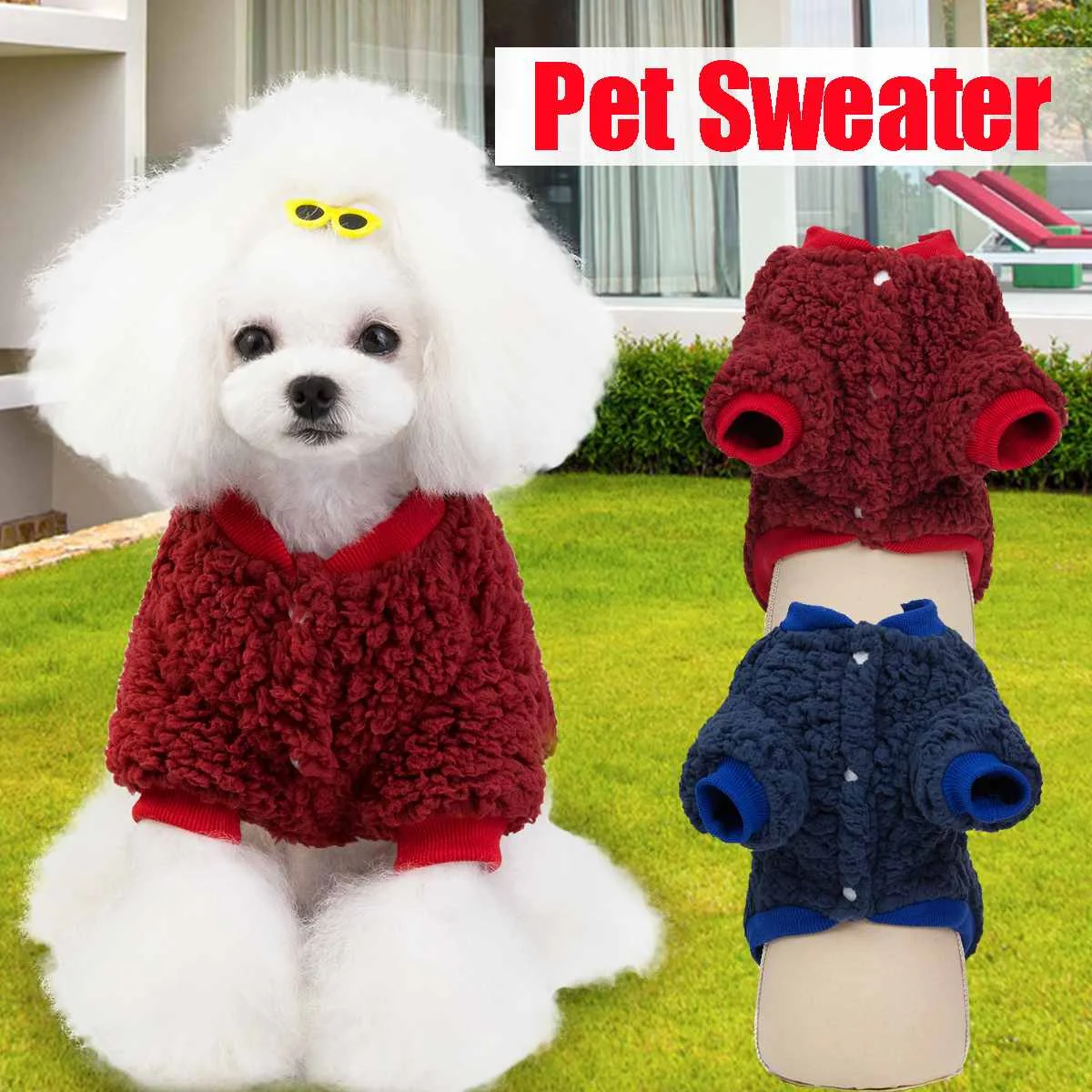 

Wine Red Pet Dog Sweater Polyester Thickening Pet Simple Fashion Machine Washable Fleece Suitable for Small Dogs for Four Season
