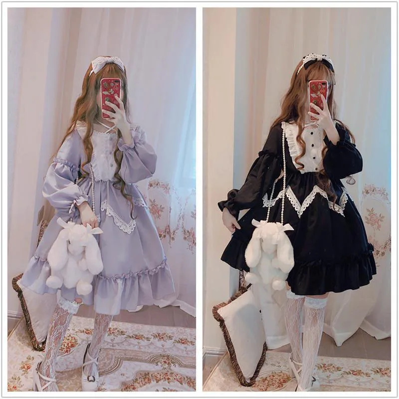 Kawaii Lolita Casual Loose Dress Gothic Japanese Style Women Harajuku Ruffles Princess Party Cute College Girl Student Vestidos