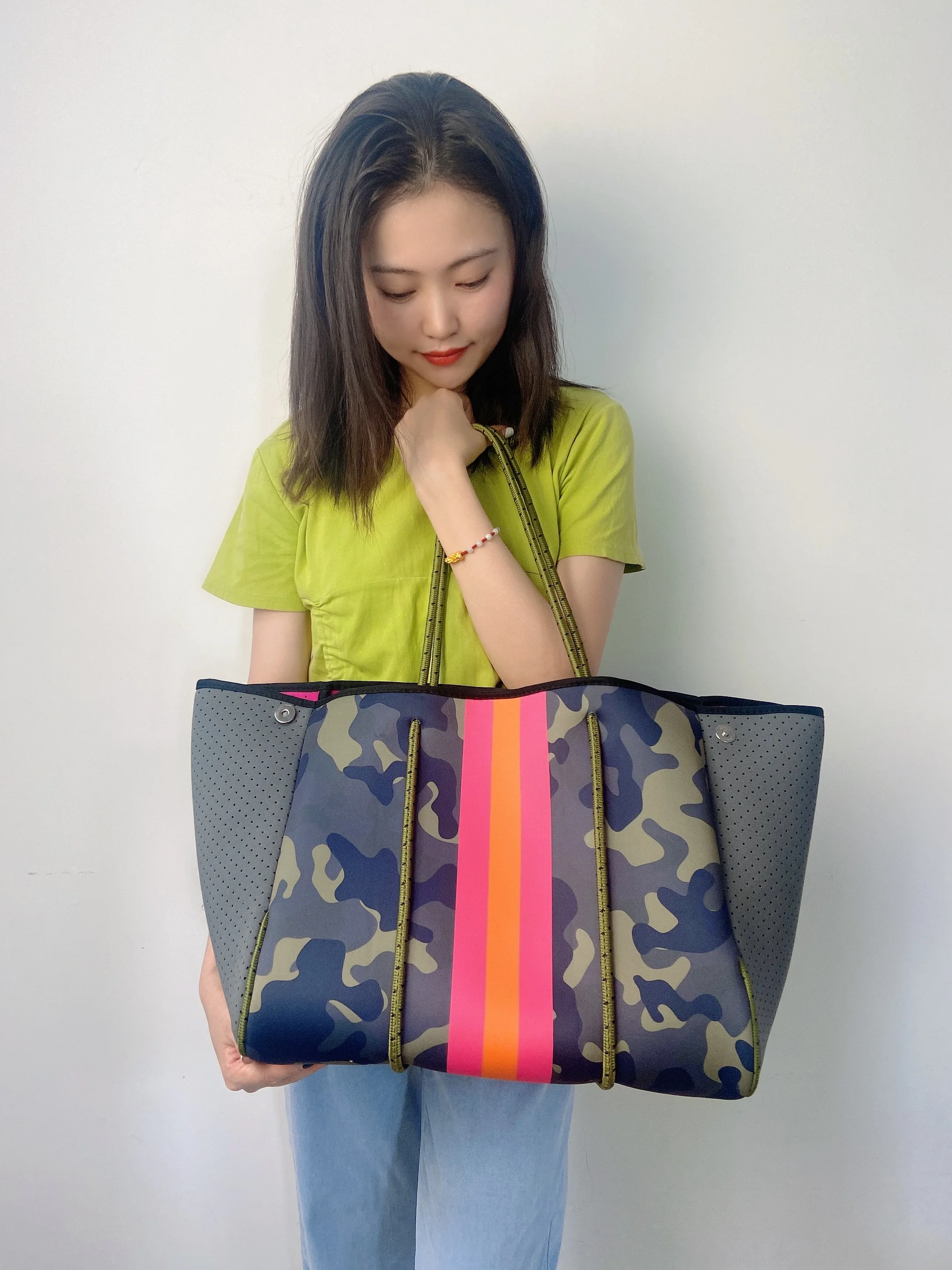 Neoprene Green Camo and Pink Tote Bag