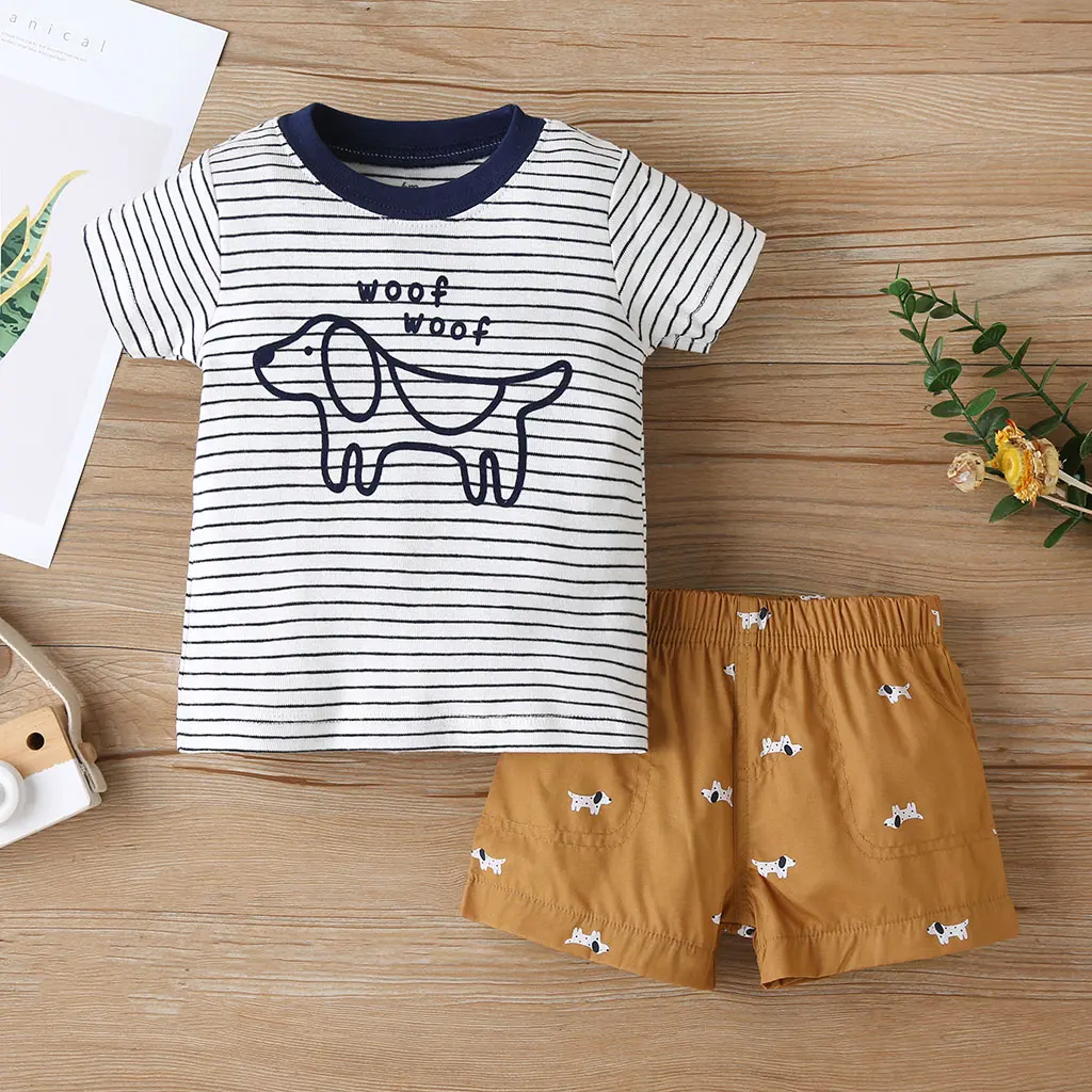 Short Sleeve Print T-Shirt+Shorts Baby Boy Summer Clothes Set Toddler Infant Outfit Newborn Girl Costume 6-36M New Born 2021 Baby Clothing Set near me Baby Clothing Set