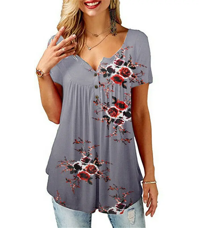 Meihuida-Blusa holgada informal de verano con estampado Floral para mujer, camisa con estampado Floral, partes superiores nuevas, estilo túnica elástica, 2020