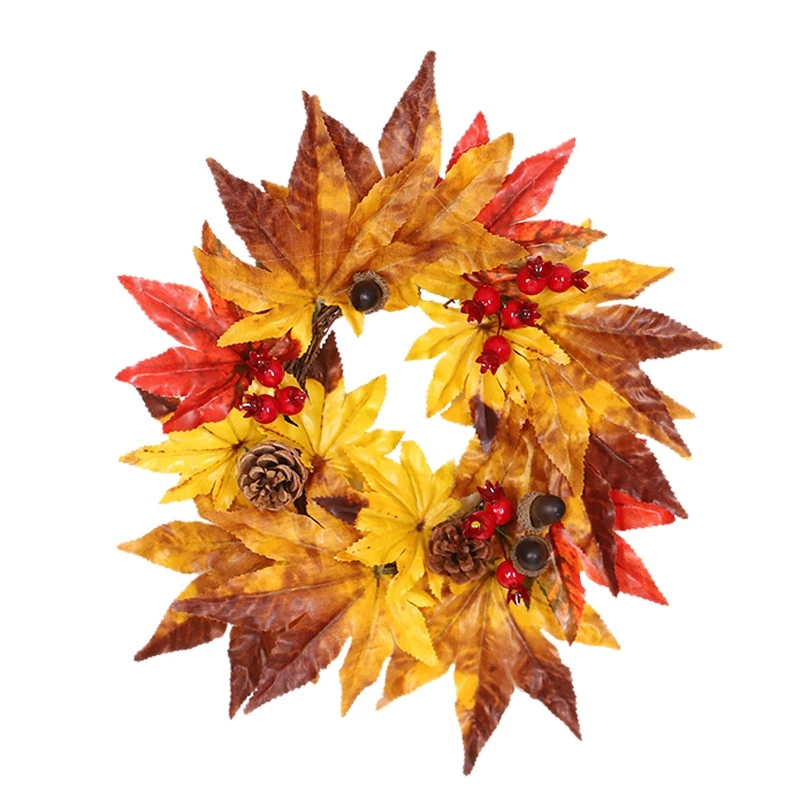 New-Gold Maple Leaf Berry Wreath Halloween&Christmas Door Home Decor