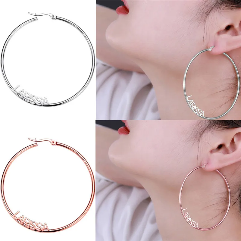 

AILIN Large Hoop Earrings Custom Name Big Smooth Circle Earrings Basketball Brincos Celebrity Brand Loop Earrings for Women
