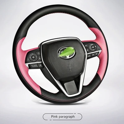 Pink paragraph DIY ручной стежок из натуральной кожи, чехол на руль автомобиля для Короны Corolla- Avalon-, автомобильные аксессуары - Название цвета: Pink paragraph