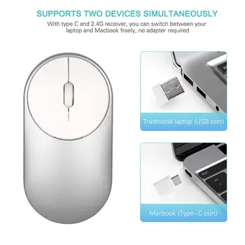 

Wireless Mouse USB C Receiver Silver 2.4G Wireless USB Computer Cursor For Notebook Computer Laptop All Type C Device