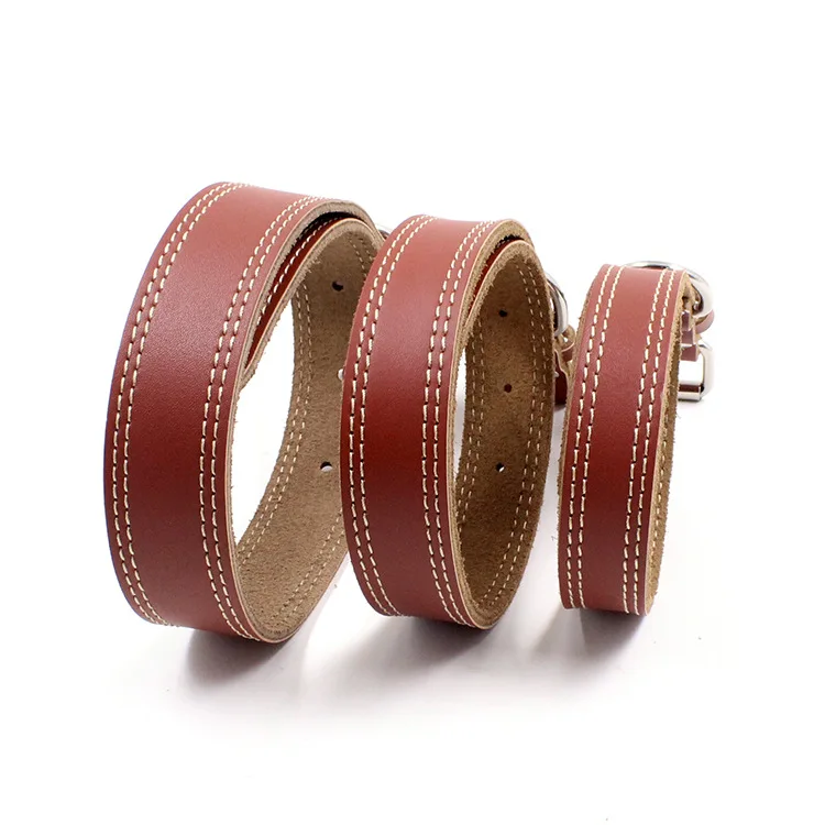 

Pet real cowhide double line collar large dog neck collar dog cowhide collar dog collars dog harness