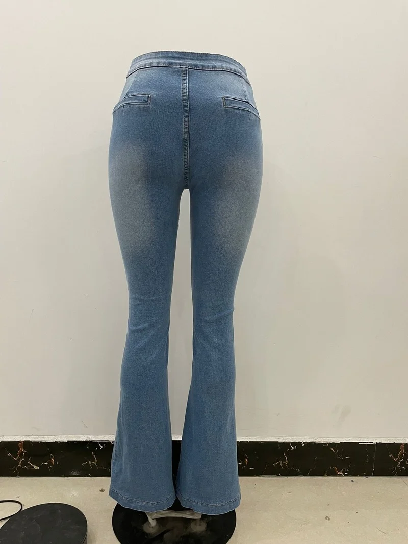 Chicros Casual Denim Flare Pants Women High Waist Solid Slim Female Jeans Trouser Street Autumn Winter Long Pants for Women's