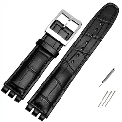 Luxurious Genuine Leather Sport Watch Strap - Toothed Interface Bracelet - 19mm silver buckle (Black)