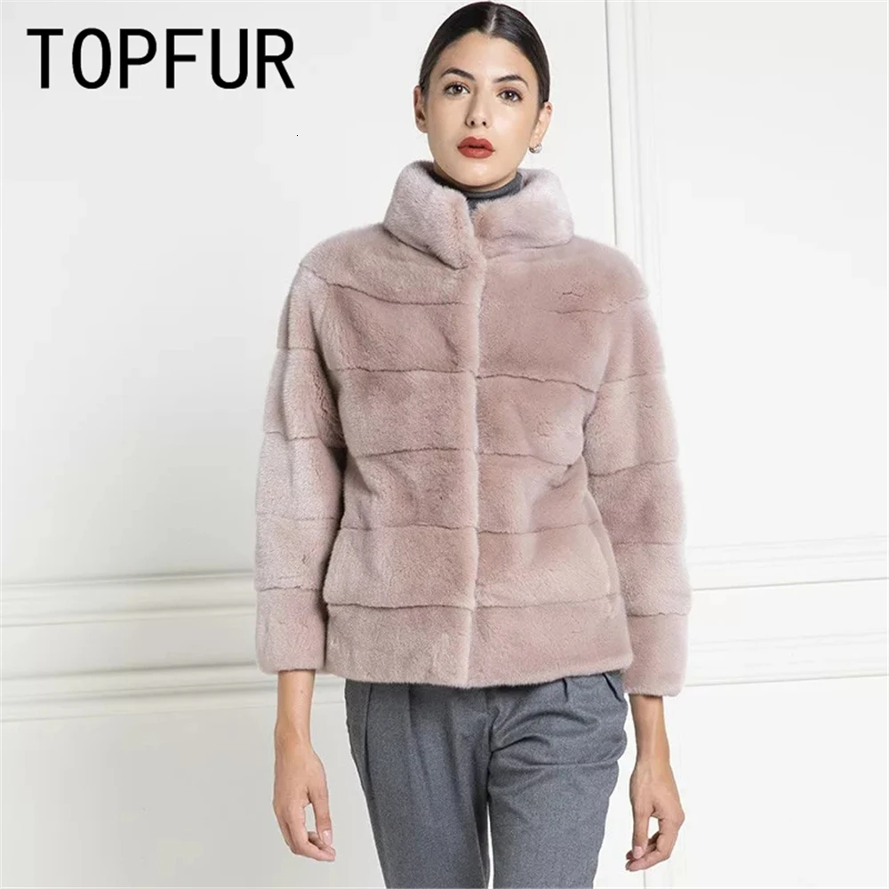 TOPFUR, новое зимнее пальто, женская куртка из натуральной кожи с меховым воротником, модное розовое пальто для женщин, большие размеры, натуральное меховое пальто, верхняя одежда