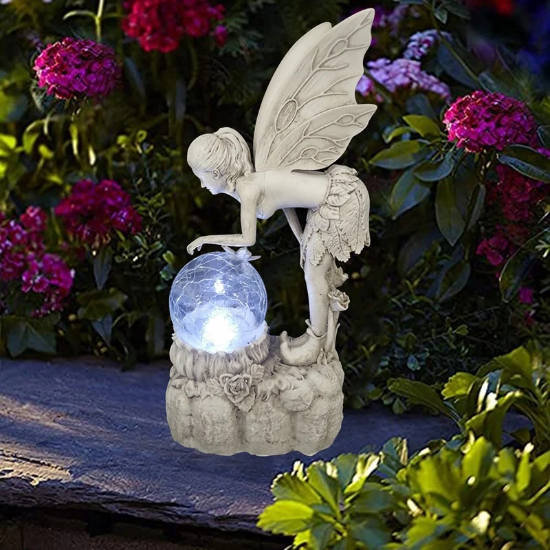 Garden Decoration Fairy Statue With Solar Led Light Yard Art Night Lamp Ornament Resin Craft Angel Sculpture Home Decor | Дом и сад