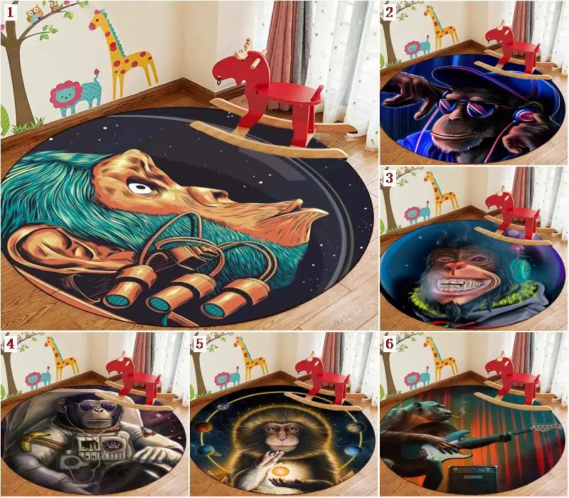 Space Monkey Animal Decoration Carpet Funny Pattern Round Home Decor Anti-slip Area Rug for Bedroom Chair Mat | Дом и сад