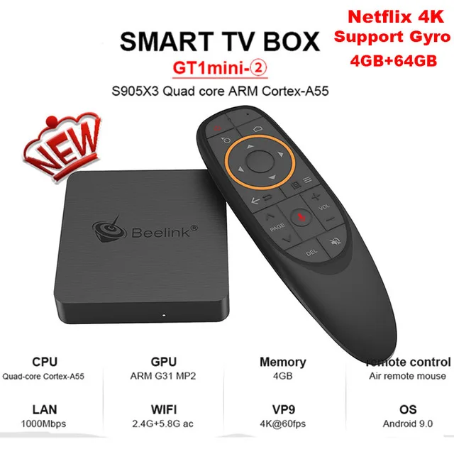 Beelink GT1mini-2 ТВ приставка Amlogic S905X3 Android 9,0 4G DDR4 64G 2,4G/5G Wifi ТВ приставка Youtube Netflix Smart медиаплеер - Цвет: GT1mini-2 4GB 64GB