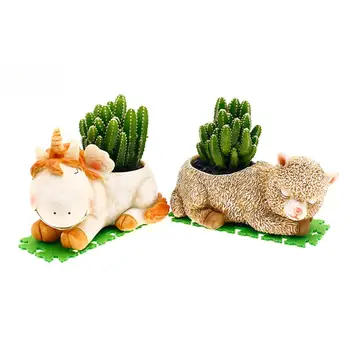 

Small Cactus Unicorn Alpaca Planting Pot Desktop Animal Decoration Cute Exquisite Simulation Ornament Plant Flowerpot