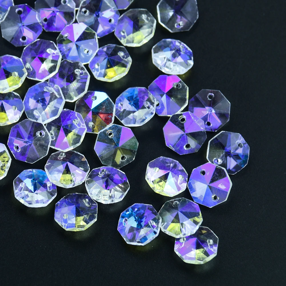Crystal beads 20PCS K9 Crystal Octagon Beads 2 Holes Chandelier Parts Replacement Suncatcher Faceted Glass Prism Garland Curtain Spacer Bead crystal sun catcher chandelier crystal drops crystal beads garlands