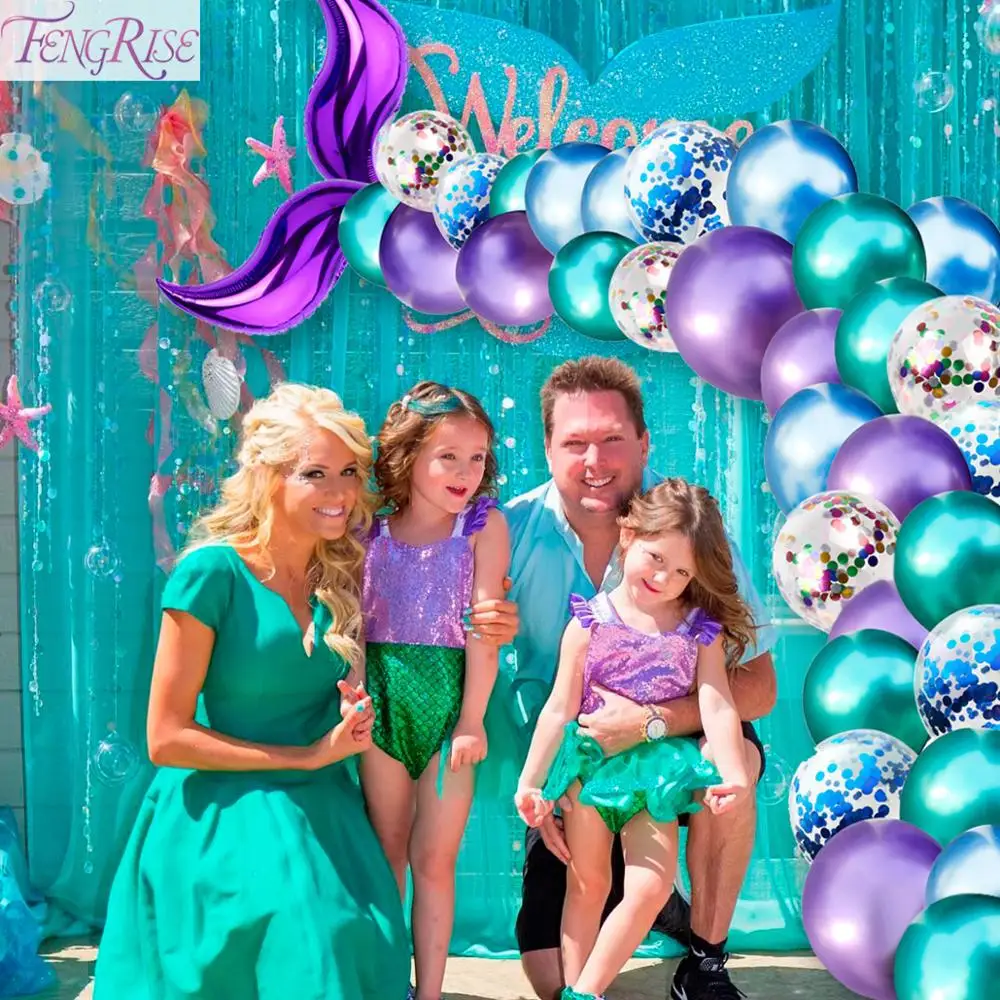 FENGRISE Metallic Latex Balloons Mermaid Tail Mermaid Party baloon Little Mermaid Birthday Party Decorations Kids Wedding Decor