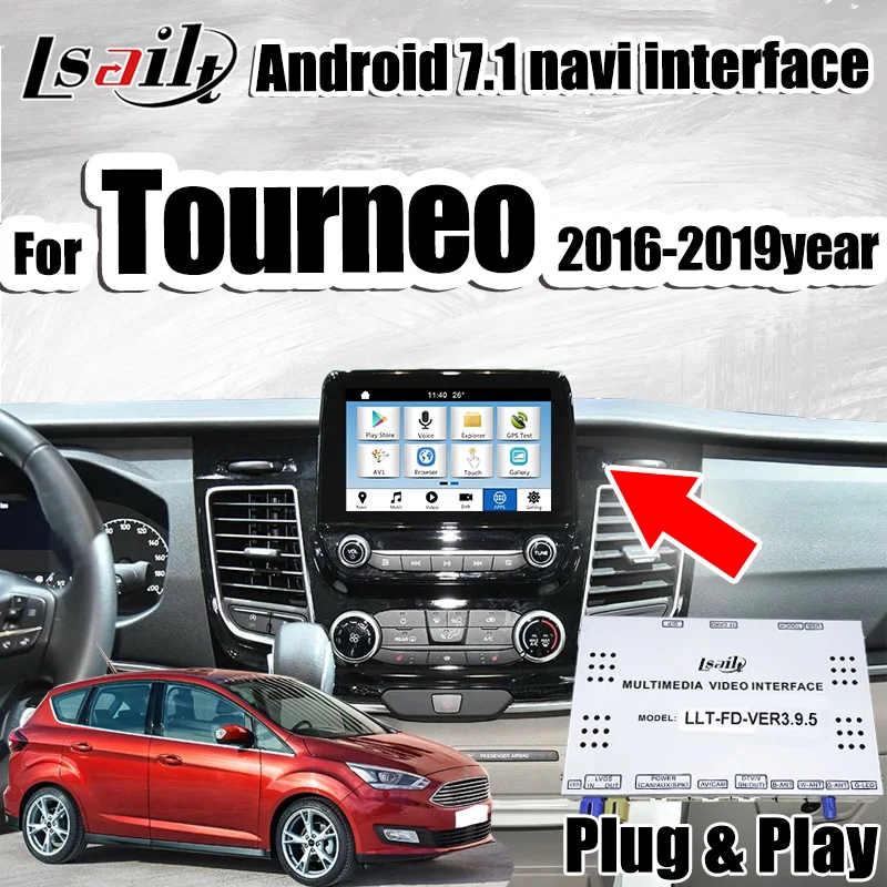 Android 7,1 мультимедийный видео интерфейс gps навигационная коробка для Ford Tourneo SYNC3-18 лет Поддержка двух изображений в одном экране