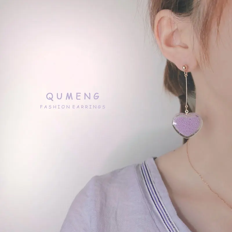 QUMENG 2020 фиолетовые Модные Простые рисовые бусы ручной работы серьги в форме