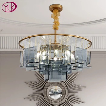 

New modern luxury chandelier lighting for living room bedroom smoky gray glass lamps dining room round gold chain chandeliers