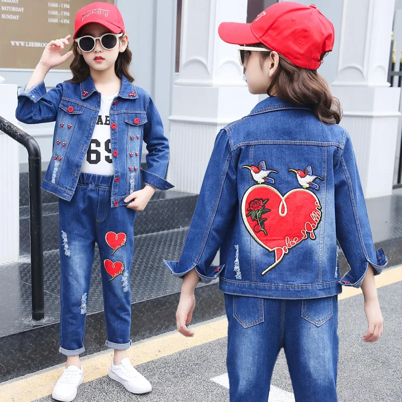 

2019 New Style GIRL'S Suit Spring And Autumn Cowboy-Style Big Boy Pretends Sports Two-Piece Set Korean-style