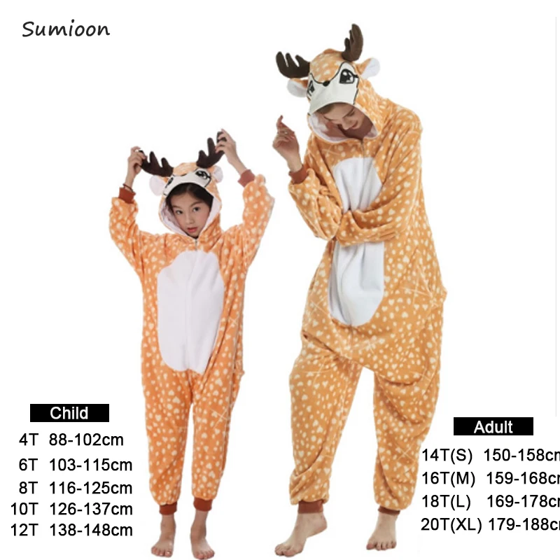 Deer Одежда для маленьких девочек; пижамы с единорогом для мальчиков; зимняя женская Фланелевая пижама с капюшоном и рисунком животных kuguurumi; одежда для сна; детские пижамы - Цвет: Deer
