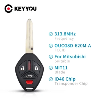

KEYYOU Transponder Chip ID46 Remote Car Key For Mitsubishi OUCG8D-620M-A 313.8Mhz For Mitsubishi Galant Eclipse 2007-2012
