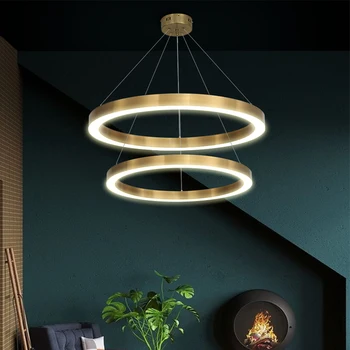 

Postmodern Gold LED Pendant Light Stainless steel Round Rings Lighting Hanging Fixtures For Living Room Bedroom Home Decoration