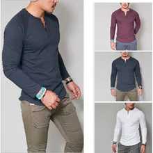

Autumn and Winter Round Neck Solid Color Button Long-sleeved T-Shirt Slim Fit Material Cotton Spandex Fashion Sexy