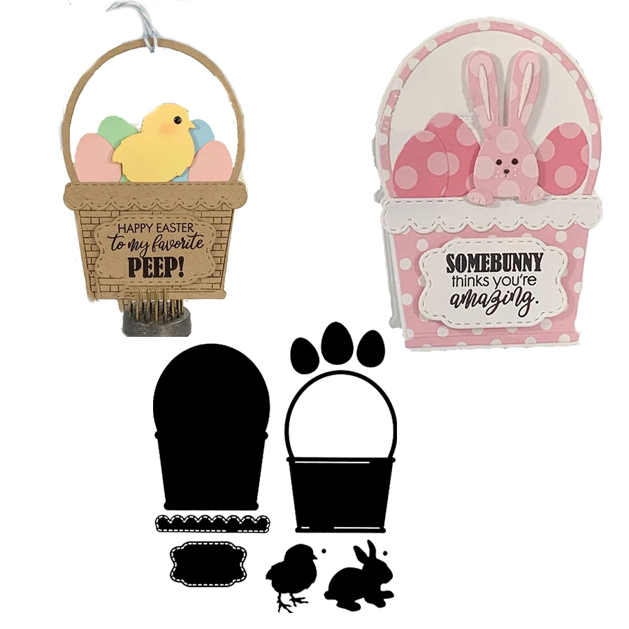

Elegant Basket Set Chicks Rabbit Eggs Delicate Metal Steel Cutting Dies For DIY Scrapbooking Album Paper Card New Craft 2020