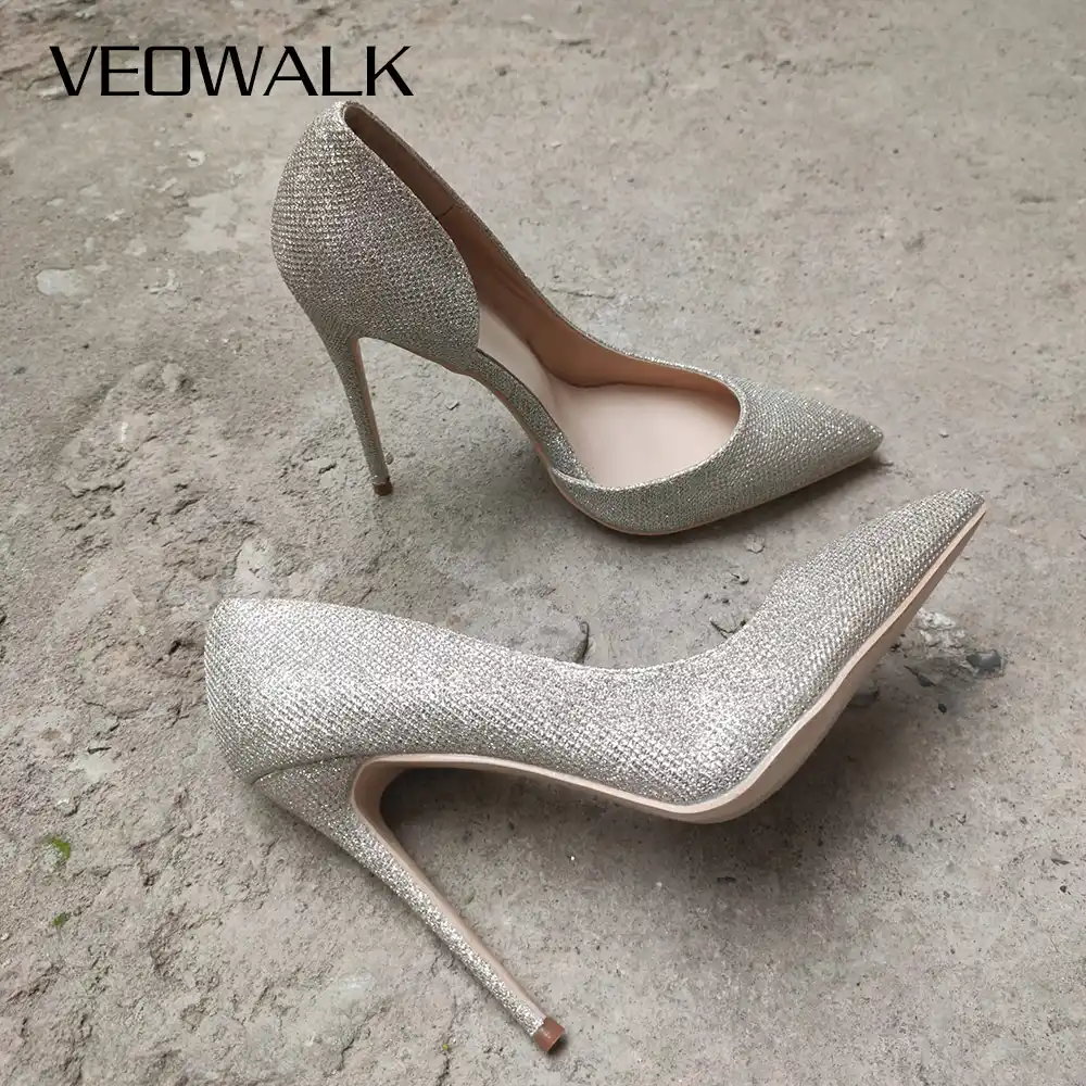 Veowalkシャイニーラインストーンの女性オルセー小剣の靴セクシーな女性の結婚式ハイヒール 8 10 12 センチメートルを指摘つま先靴 レディースパンプス Aliexpress