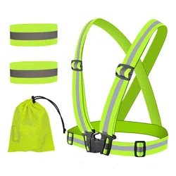 Gilet de sécurité à bretelles réfléchissantes pour adultes et enfants, gilet de course de nuit réglable avec bande élastique 