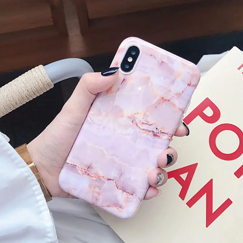 Модный мраморный чехол для телефона с рисунком-текстурой для iPhone X, 7, 7 Plus, 6, 6S Plus, 8, 8 Plus, мягкий розовый чехол из ТПУ с камнем, задняя крышка для телефона